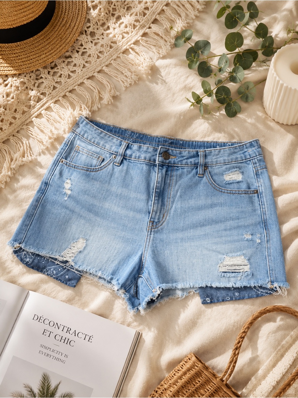 aerie Light Blue Distressed Denim Jean Shorts